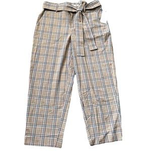 A New Day Women's High-Rise Brown Plaid Tie Waist Straight Leg Pants